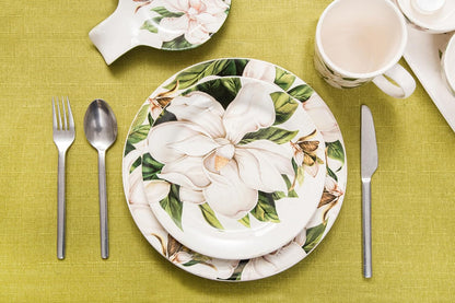 Magnolia Floral Salad Plates Set of 4, 8.75 Inch Ceramic Dessert Plates 