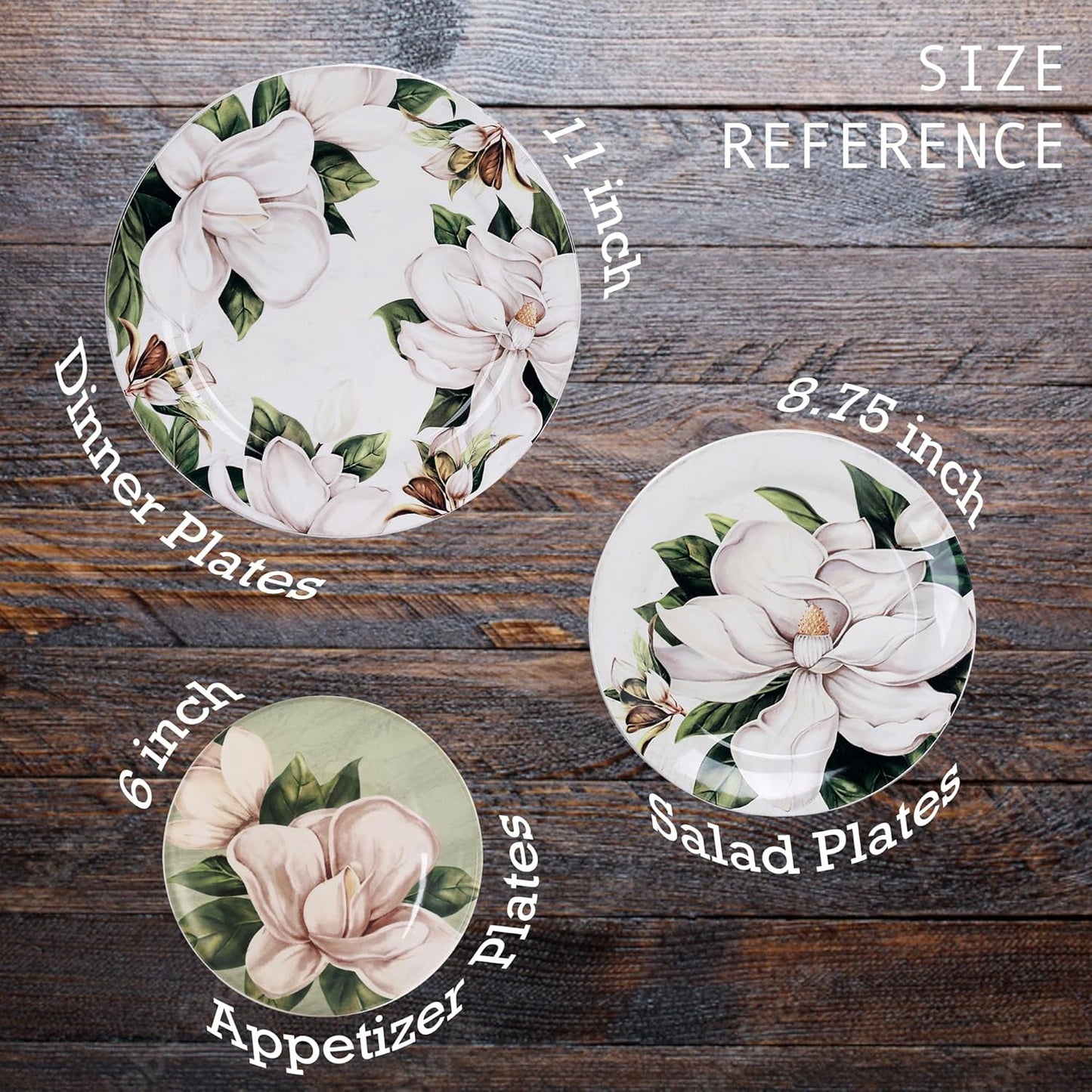 Magnolia Floral Salad Plates Set of 4, 8.75 Inch Ceramic Dessert Plates 