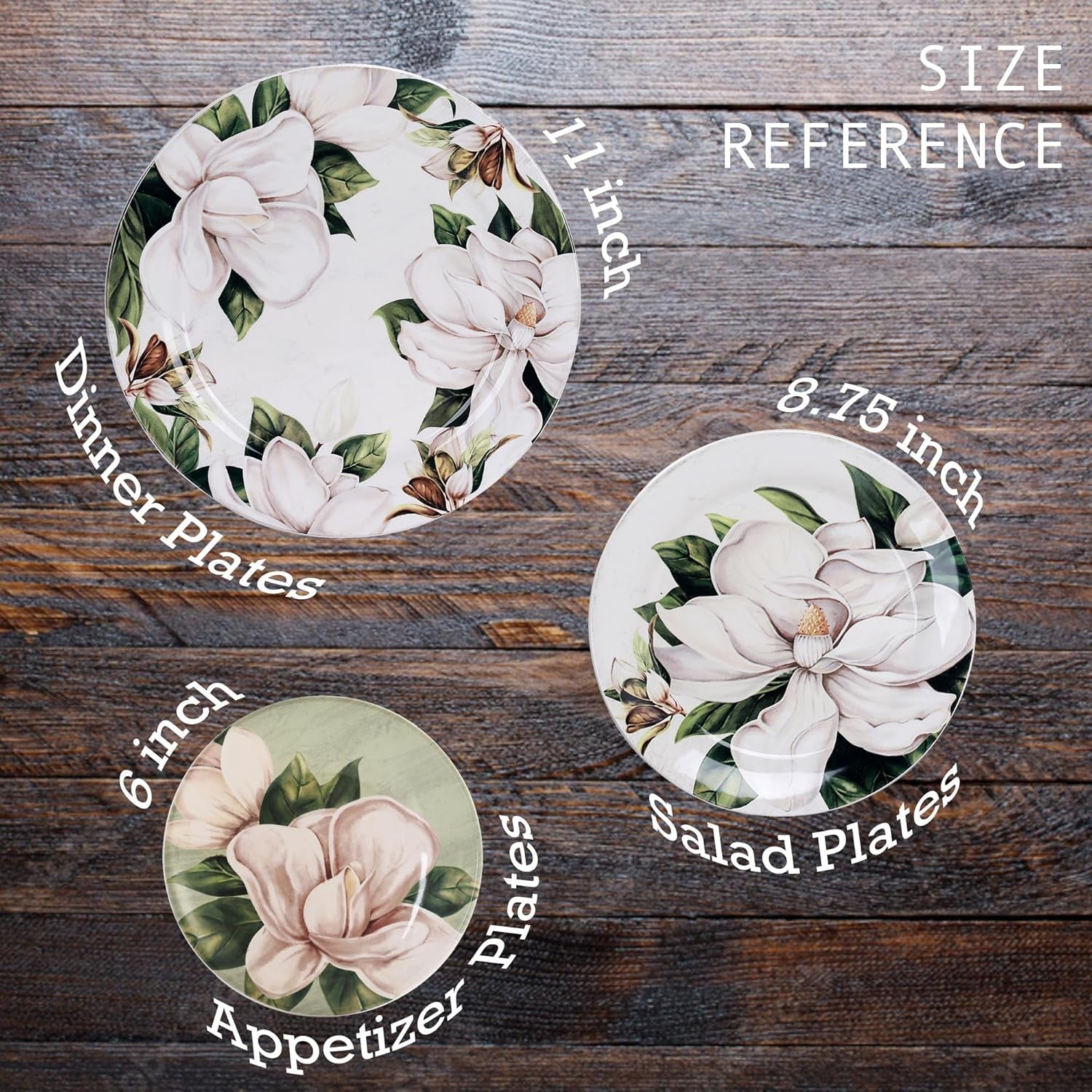 Magnolia Floral Salad Plates Set of 4, 8.75 Inch Ceramic Dessert Plates 