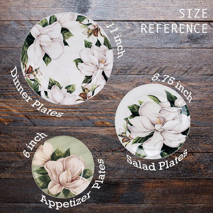 Magnolia Floral Salad Plates Set of 4, 8.75 Inch Ceramic Dessert Plates 