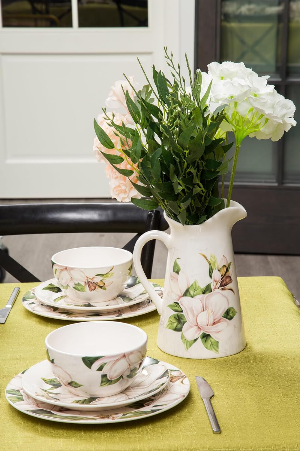 Magnolia Floral Salad Plates Set of 4, 8.75 Inch Ceramic Dessert Plates 