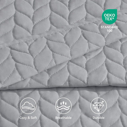 Queen Quilt Bedding Set, Lightweight Comforter Bedspreads Coverlets, Full Queen Size Quilt, Luxury Durable Quilted Stitching Bed Cover with 2 Shams All Season 3Pcs, Light Grey