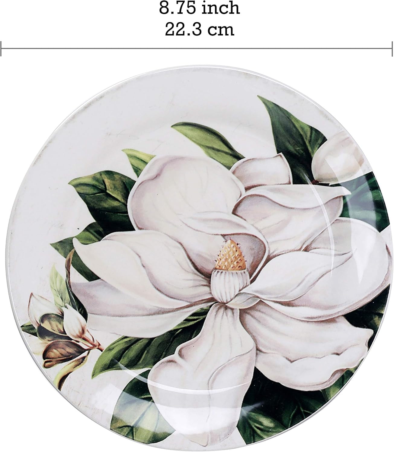 Magnolia Floral Salad Plates Set of 4, 8.75 Inch Ceramic Dessert Plates 