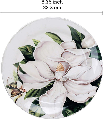 Magnolia Floral Salad Plates Set of 4, 8.75 Inch Ceramic Dessert Plates 